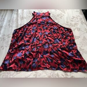 Worthington High Neck Sleeveless Red Floral Burnout Blouse Top 3X Whimsigoth Y2K